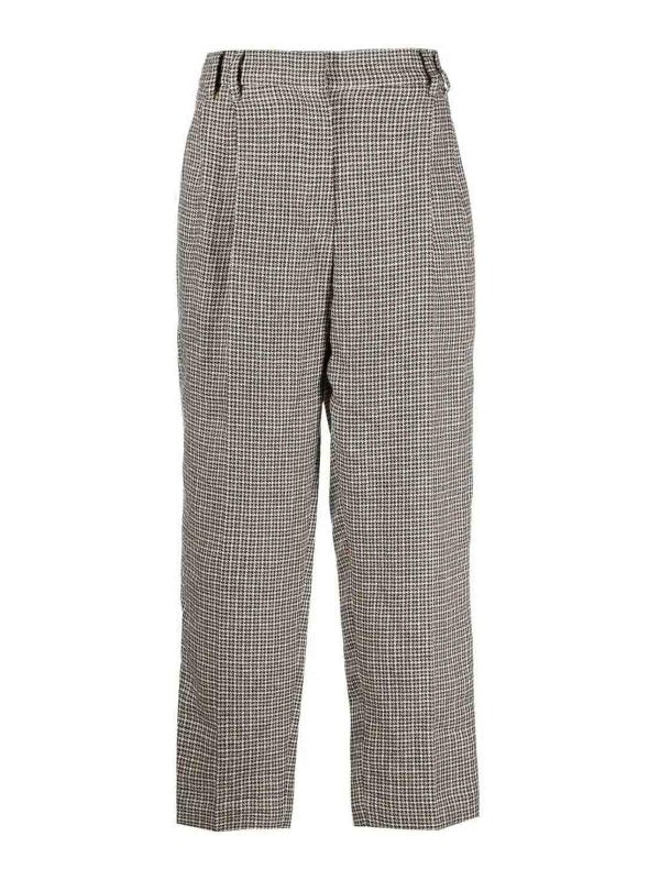 BRUNELLO CUCINELLI WOMEN'S BEIGE HOUNDSTOOTH WIDE-LEG TROUSERS
