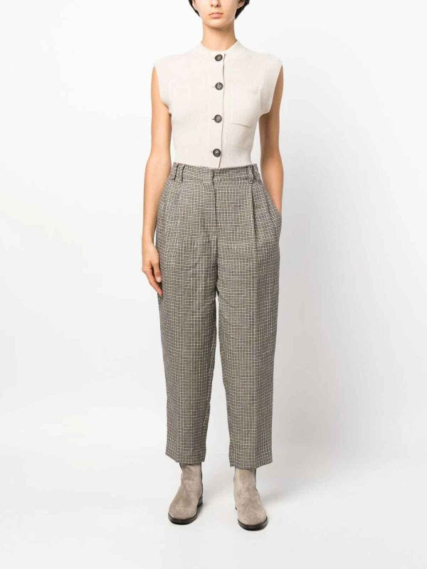 BRUNELLO CUCINELLI WOMEN'S BEIGE HOUNDSTOOTH WIDE-LEG TROUSERS