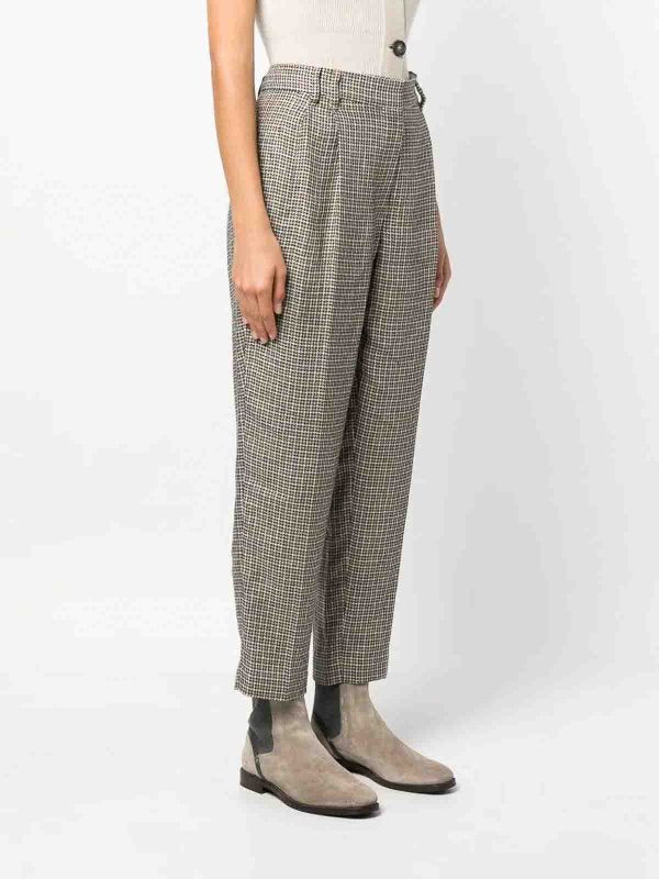 BRUNELLO CUCINELLI WOMEN'S BEIGE HOUNDSTOOTH WIDE-LEG TROUSERS
