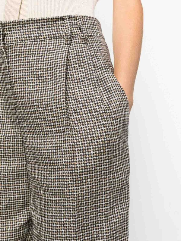 BRUNELLO CUCINELLI WOMEN'S BEIGE HOUNDSTOOTH WIDE-LEG TROUSERS
