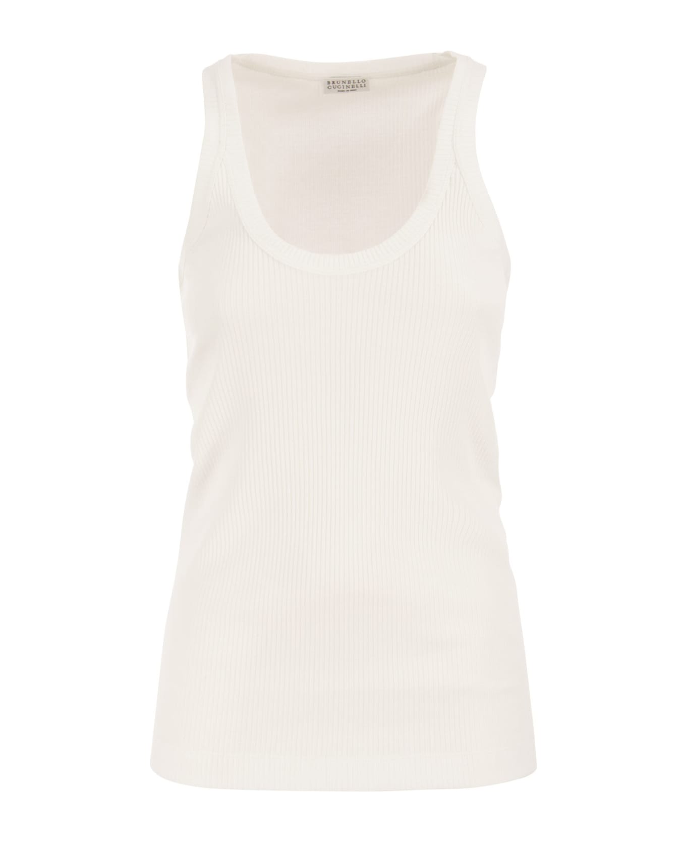 BRUNELLO CUCINELLI WOMEN'S WHITE RIBBED TANK TOP