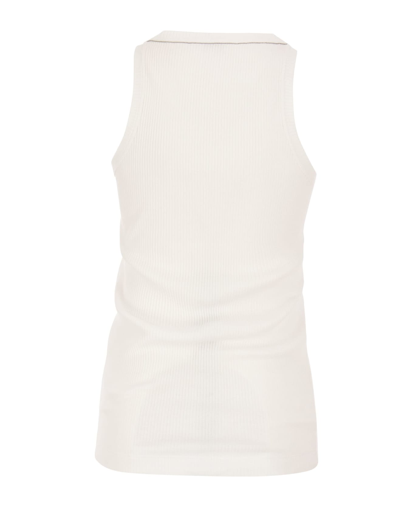 BRUNELLO CUCINELLI WOMEN'S WHITE RIBBED TANK TOP