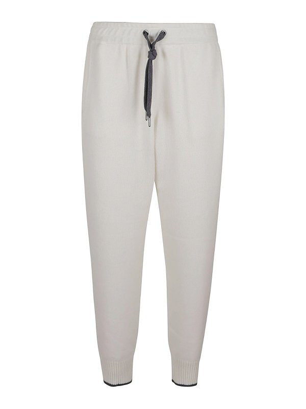 BRUNELLO CUCINELLI WOMEN'S WHITE WOOL KNIT TROUSERS