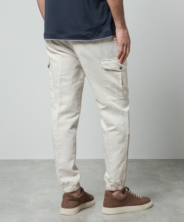 BRUNELLO CUCINELLI MEN'S OFF-WHITE CARGO JOGGER TROUSERS