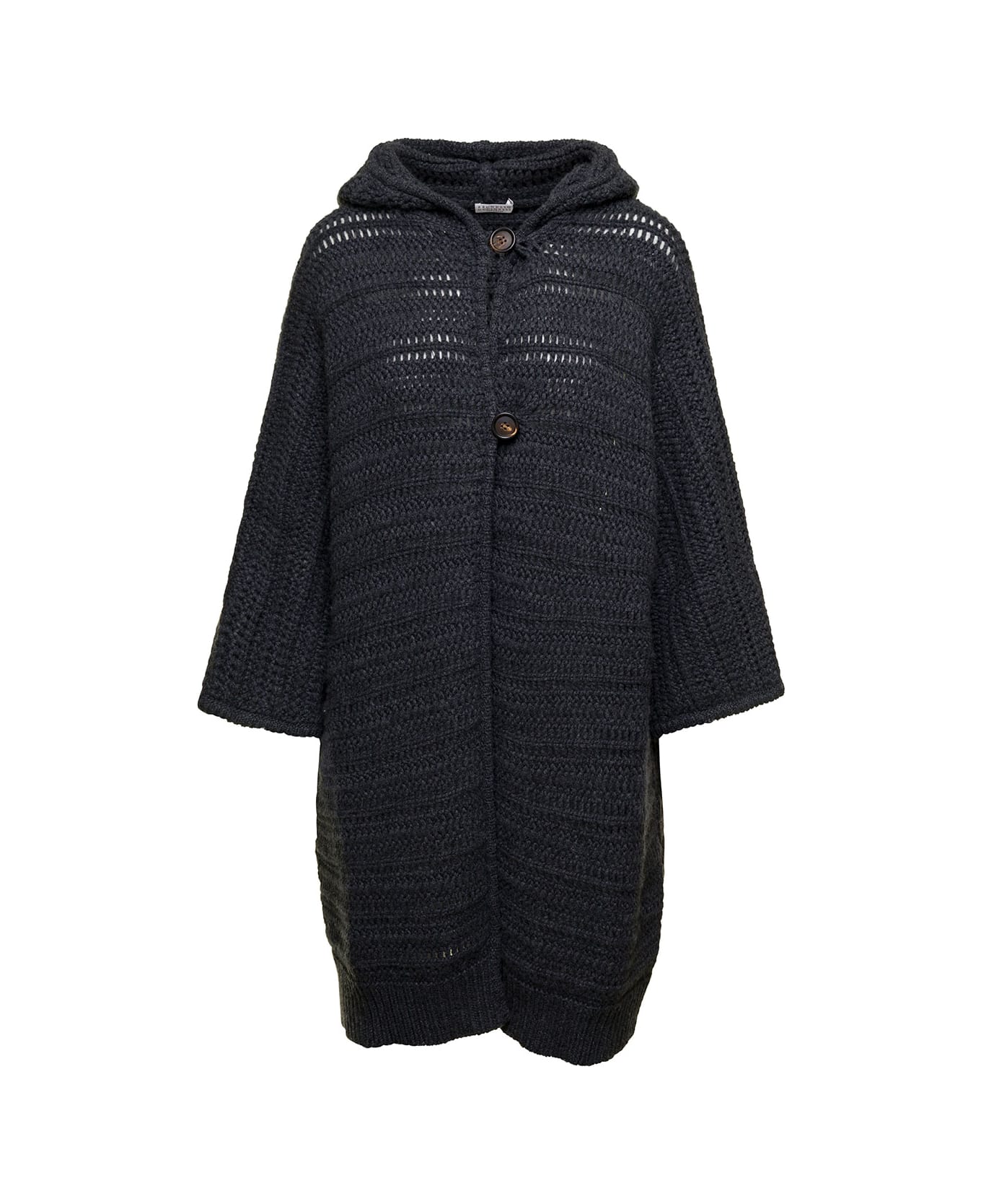 BRUNELLO CUCINELLI WOMEN'S BLACK HOODED KNIT CARDIGAN