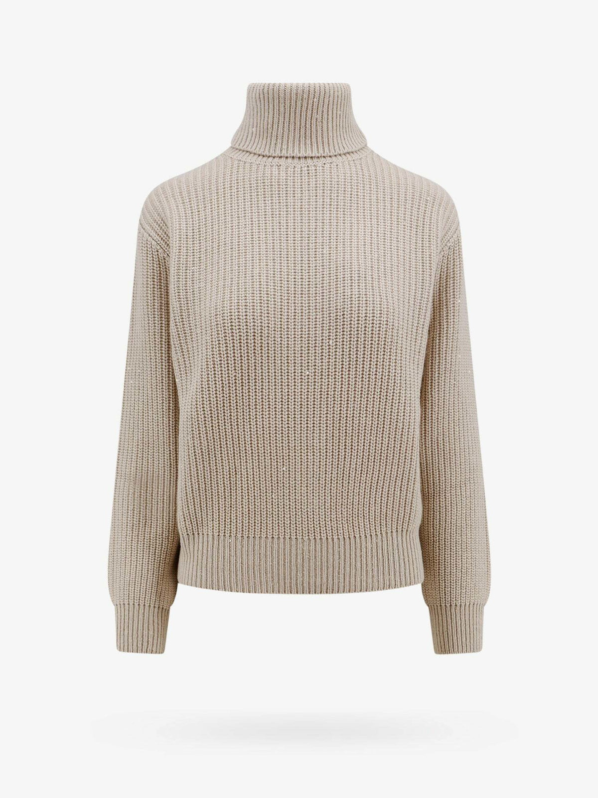 BRUNELLO CUCINELLI WOMEN'S BEIGE WOOL SILK TURTLENECK SWEATER