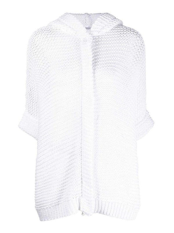 BRUNELLO CUCINELLI WOMEN'S WHITE OPEN-KNIT HOODED SWEATER