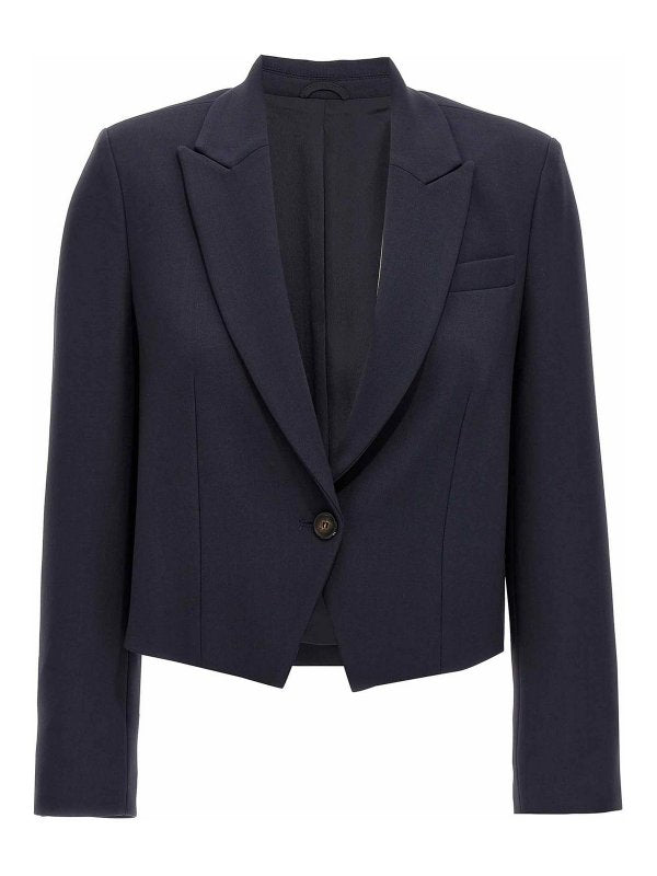 BRUNELLO CUCINELLI WOMEN'S NAVY TAILORED CROPPED BLAZER