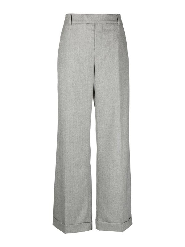 BRUNELLO CUCINELLI WOMEN'S PEARL GREY WOOL WIDE LEG TROUSERS