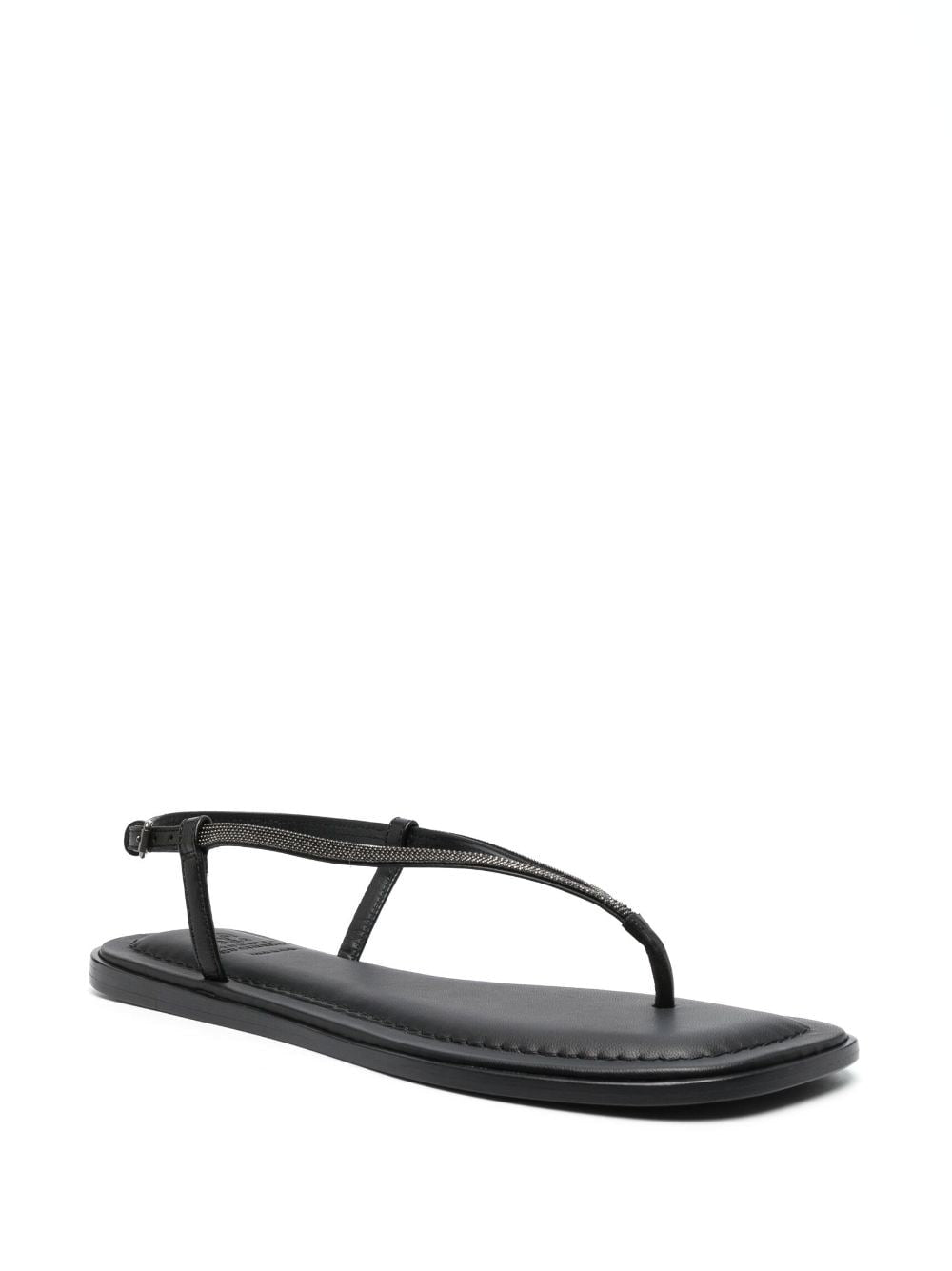 BRUNELLO CUCINELLI WOMEN'S BLACK LEATHER FLAT SANDALS