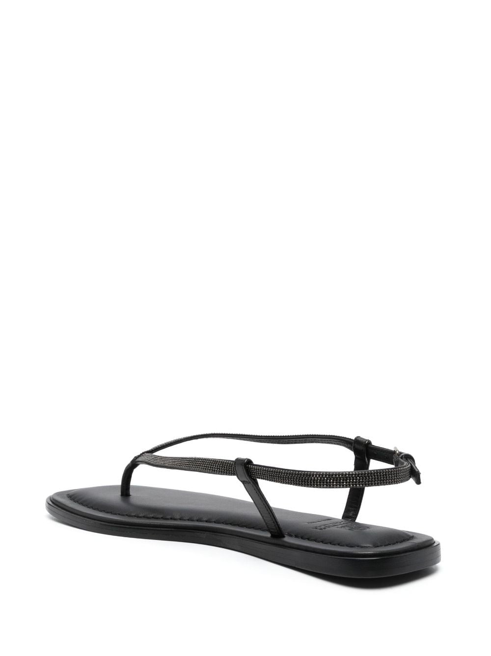 BRUNELLO CUCINELLI WOMEN'S BLACK LEATHER FLAT SANDALS