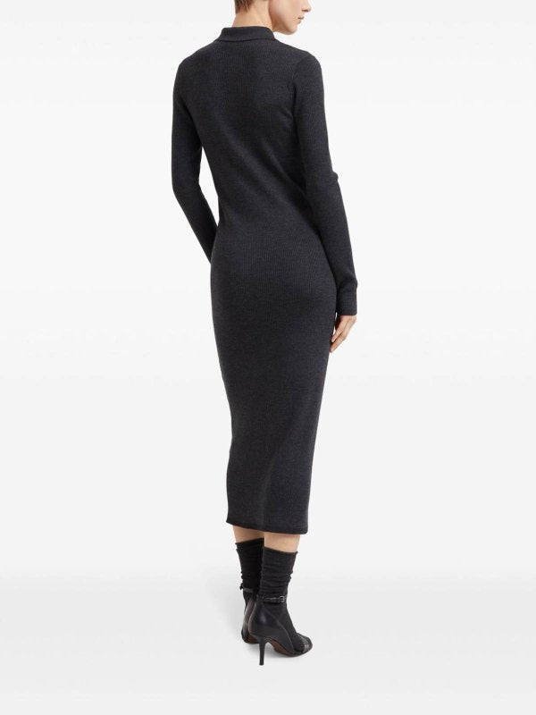 BRUNELLO CUCINELLI WOMEN'S ANTHRACITE WOOL BLEND KNIT DRESS