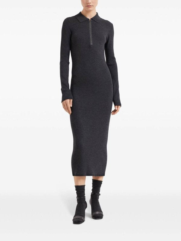 BRUNELLO CUCINELLI WOMEN'S ANTHRACITE WOOL BLEND KNIT DRESS