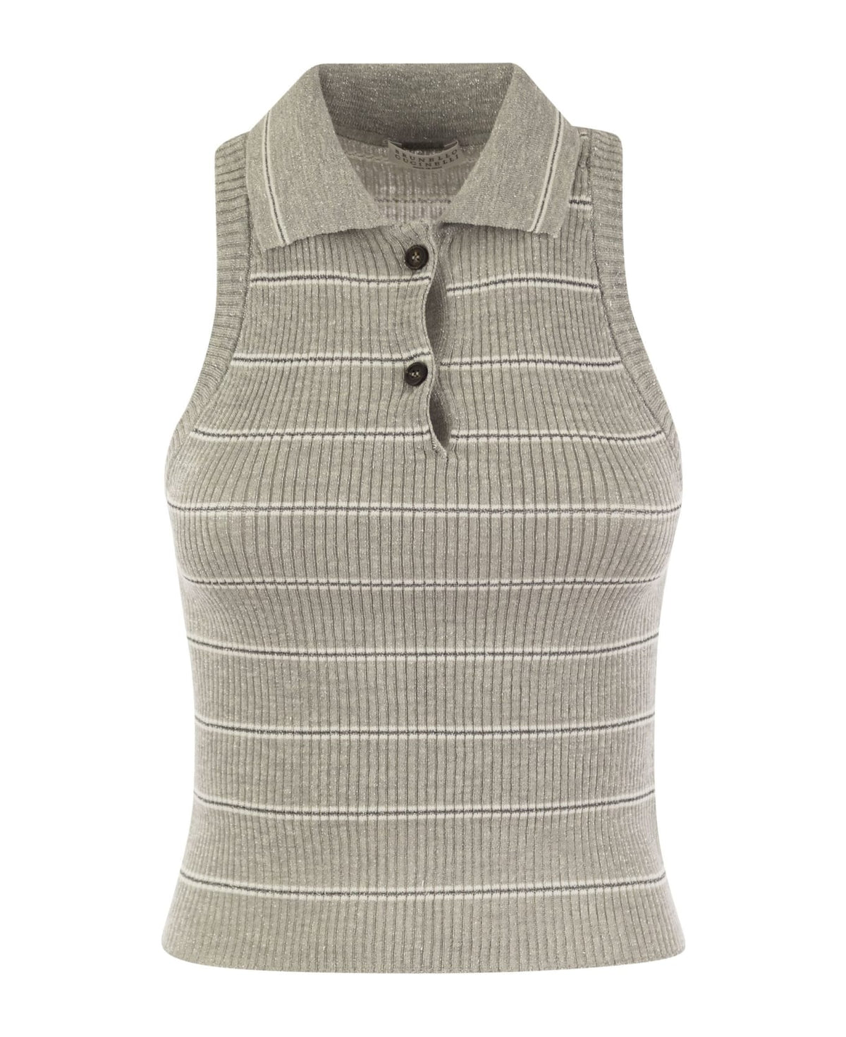 BRUNELLO CUCINELLI WOMEN'S LIGHT GREY RIBBED SLEEVELESS SWEATER