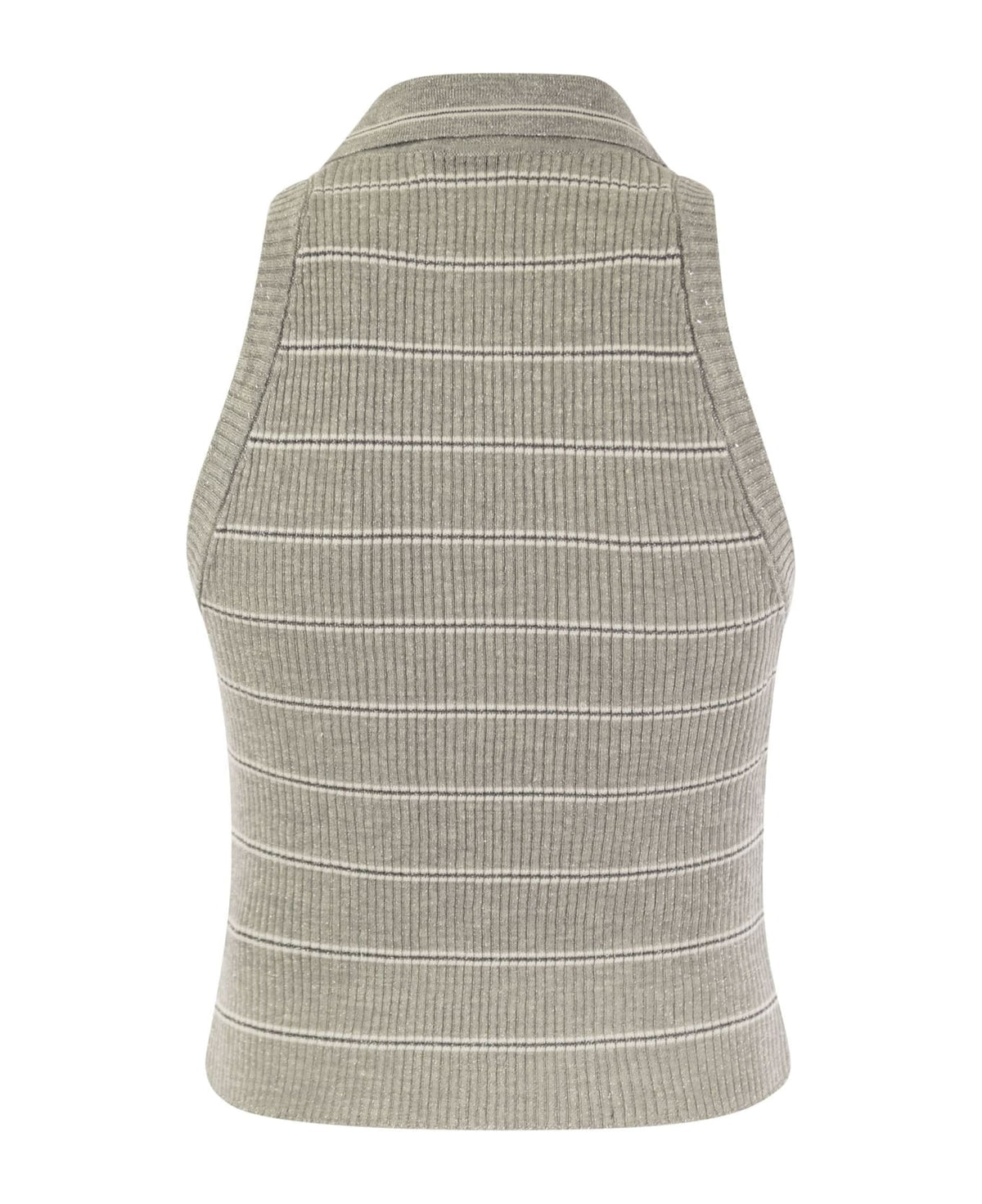 BRUNELLO CUCINELLI WOMEN'S LIGHT GREY RIBBED SLEEVELESS SWEATER
