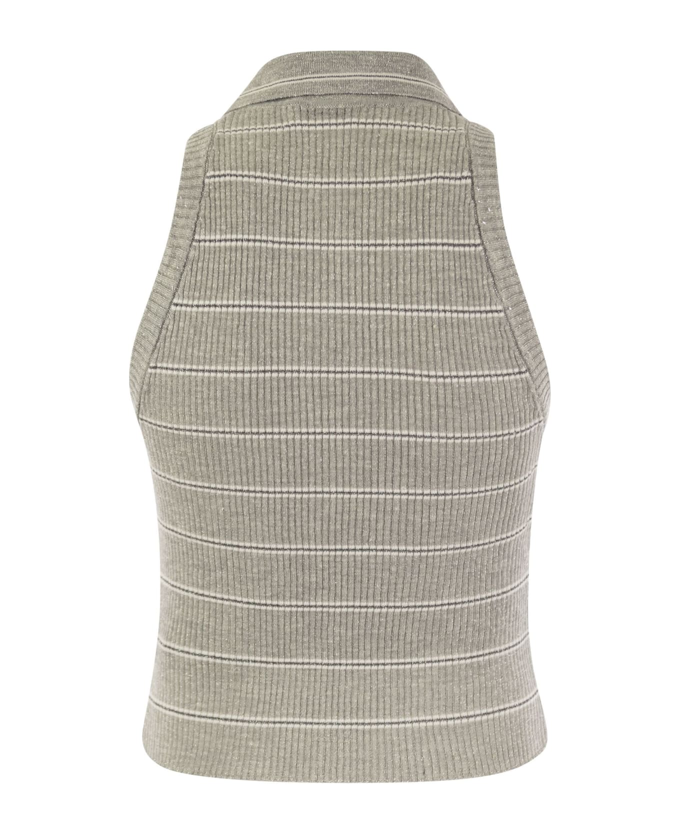 BRUNELLO CUCINELLI WOMEN'S LIGHT GREY RIBBED SLEEVELESS SWEATER