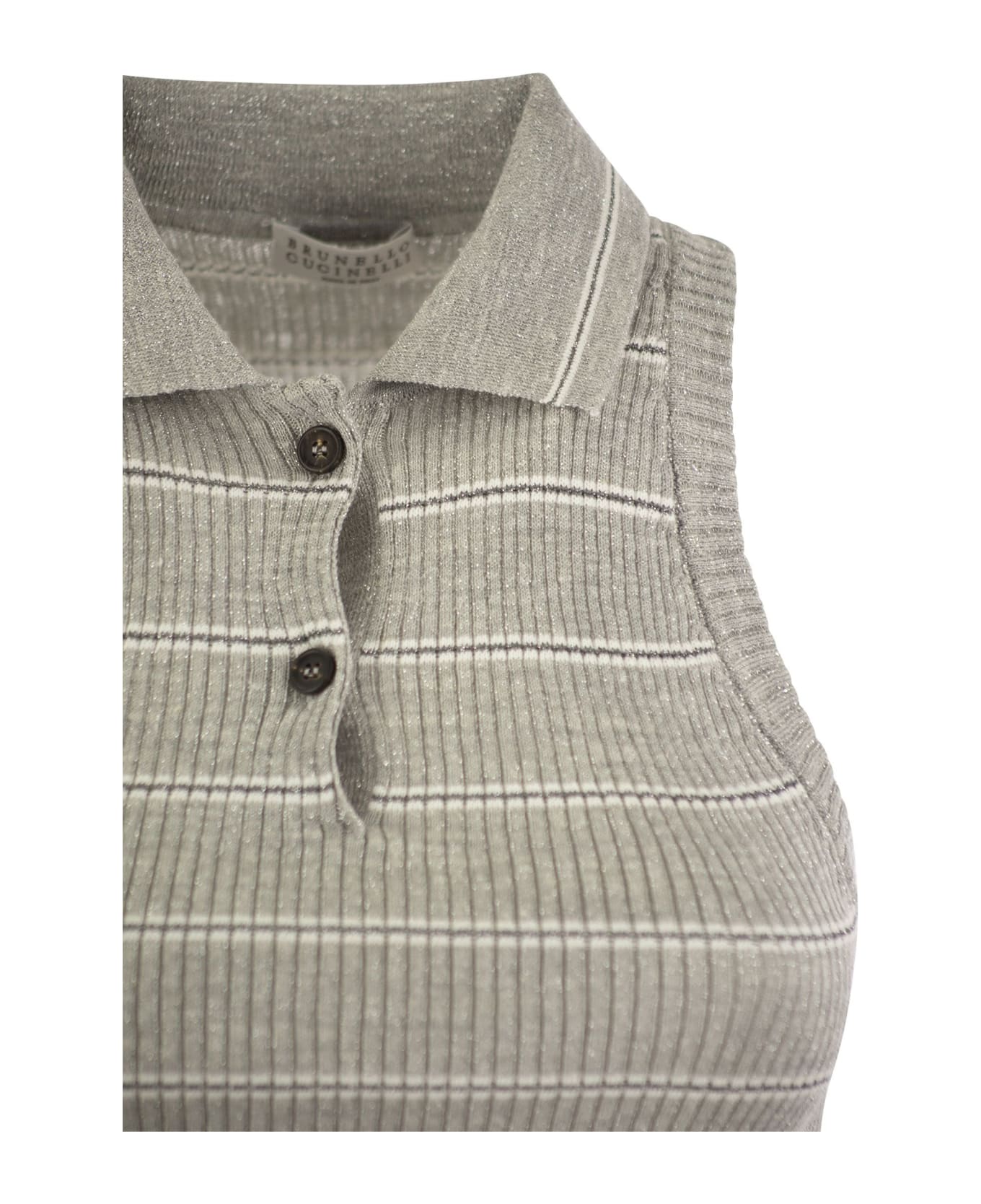 BRUNELLO CUCINELLI WOMEN'S LIGHT GREY RIBBED SLEEVELESS SWEATER