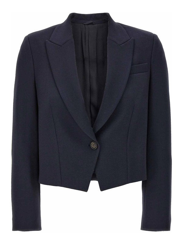 BRUNELLO CUCINELLI WOMEN'S NAVY TAILORED WOOL BLAZER
