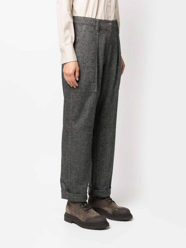 BRUNELLO CUCINELLI WOMEN'S GRAY PLEATED CUFFED TROUSERS