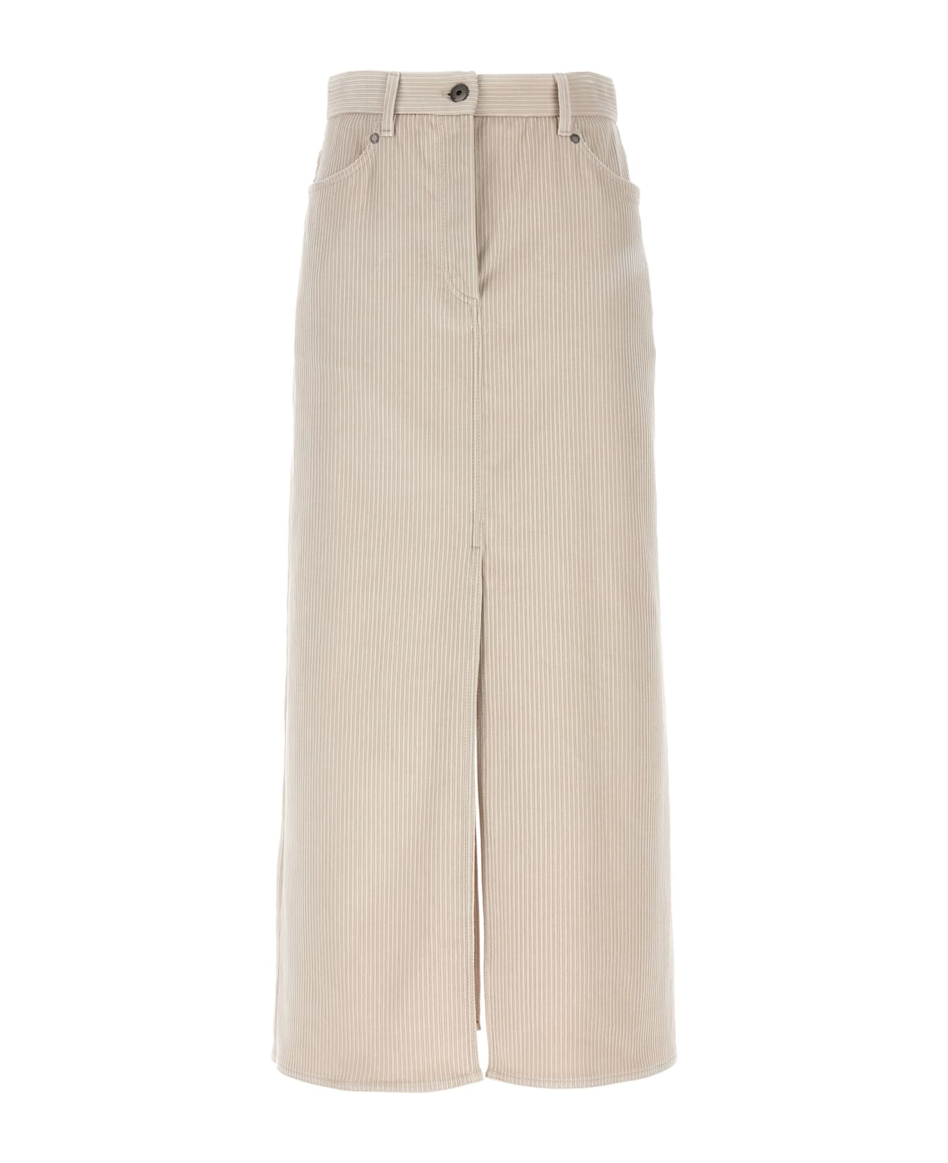 BRUNELLO CUCINELLI WOMEN'S BEIGE PINSTRIPE MIDI SKIRT