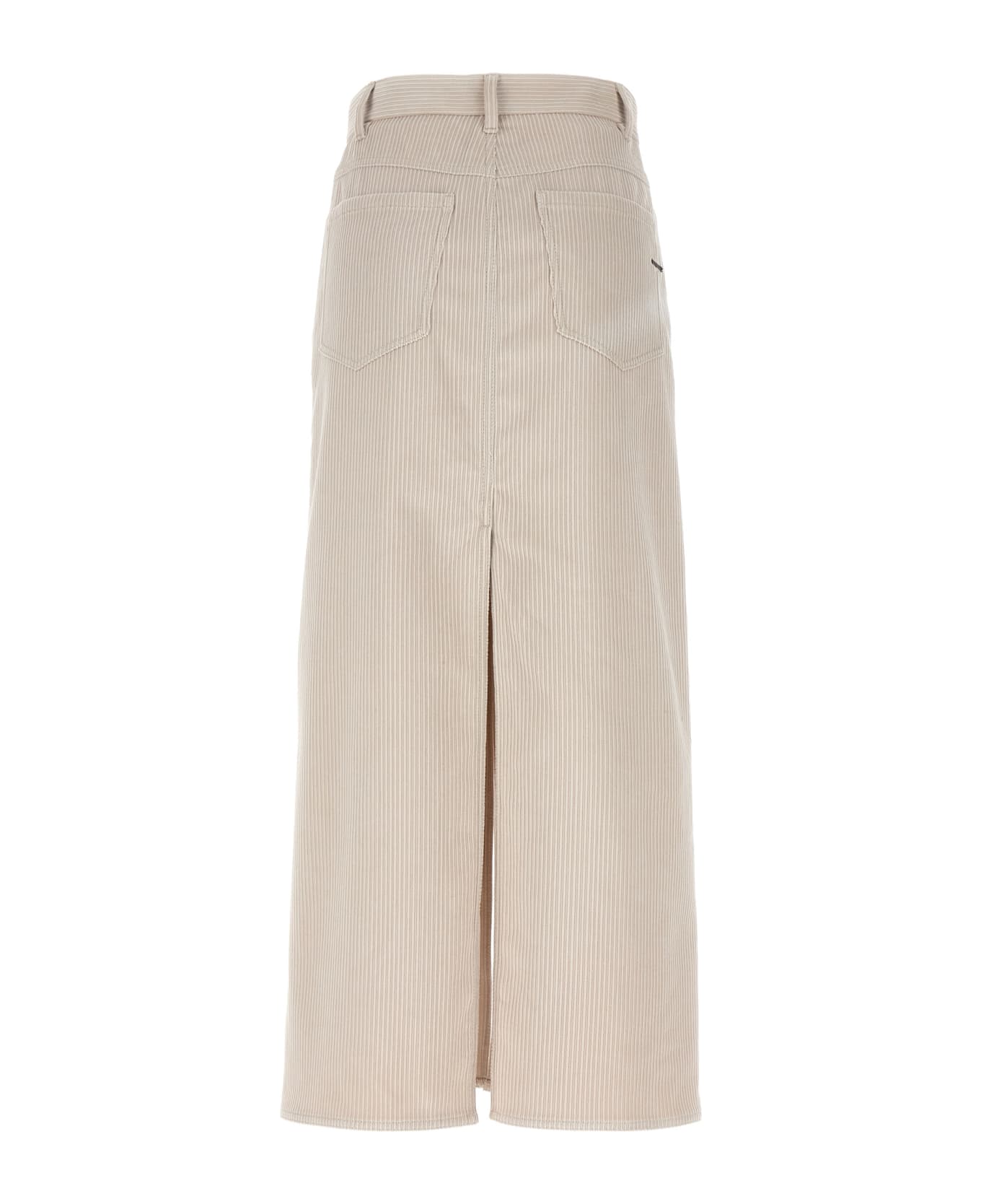 BRUNELLO CUCINELLI WOMEN'S BEIGE PINSTRIPE MIDI SKIRT