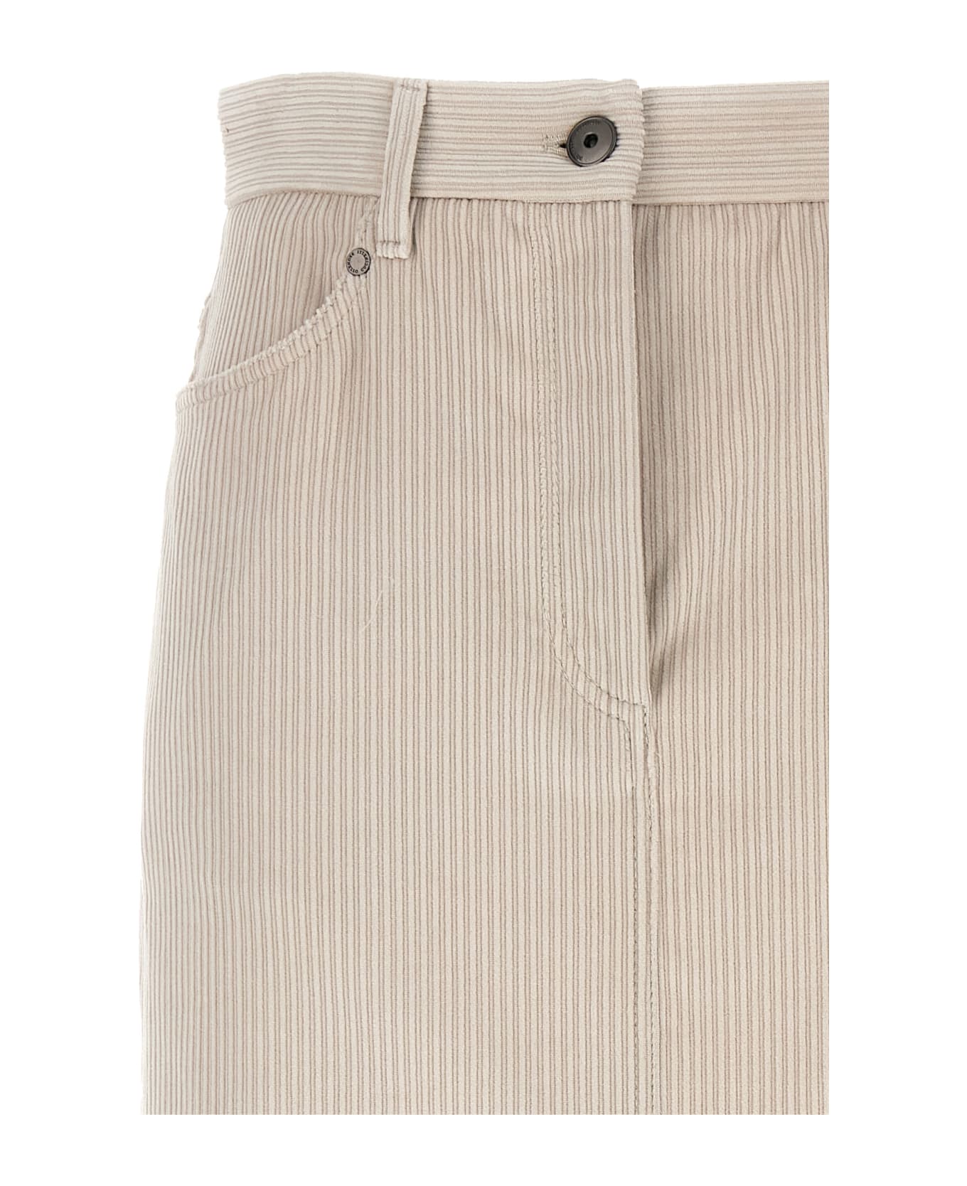 BRUNELLO CUCINELLI WOMEN'S BEIGE PINSTRIPE MIDI SKIRT