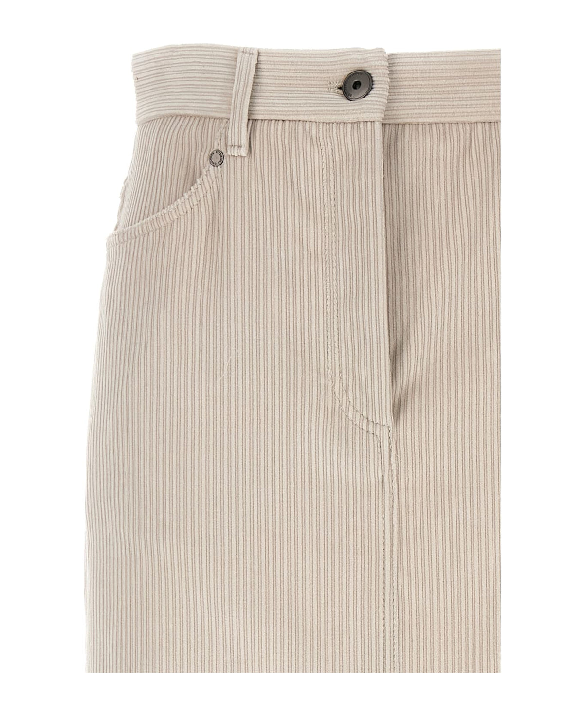 BRUNELLO CUCINELLI WOMEN'S BEIGE PINSTRIPE MIDI SKIRT
