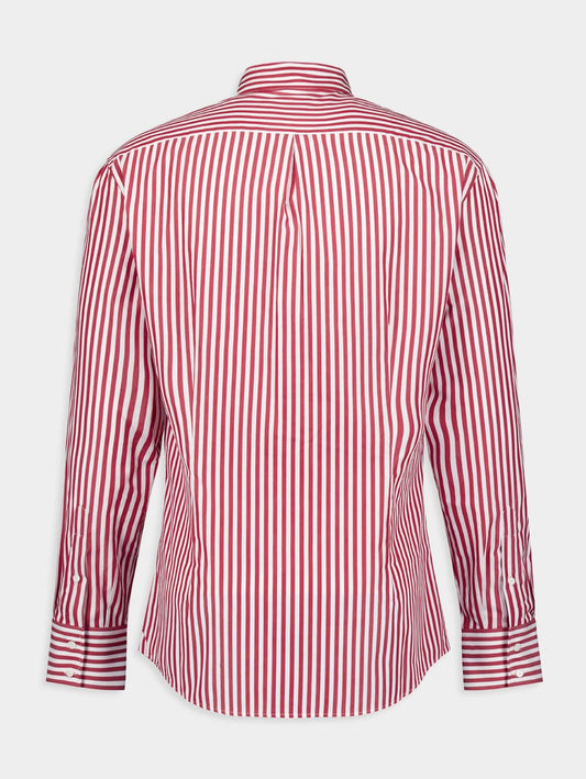BRUNELLO CUCINELLI MEN'S WHITE AND RED STRIPED SHIRT