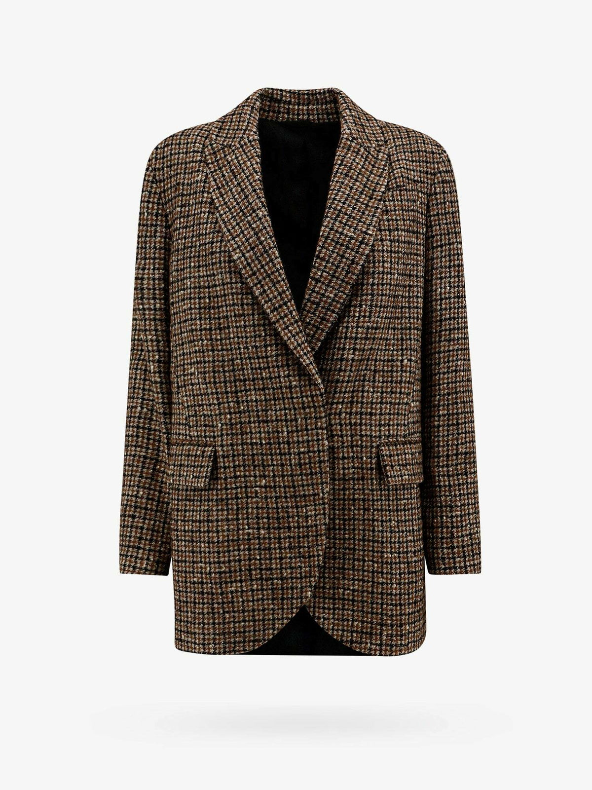 BRUNELLO CUCINELLI WOMEN'S PANAMA TOBACCO WOOL BLEND CHECKED JACKET