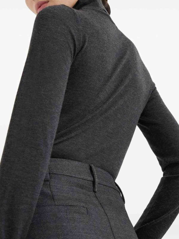BRUNELLO CUCINELLI WOMEN'S ANTHRACITE WOOL SKIRT WITH FEATHER TRIM