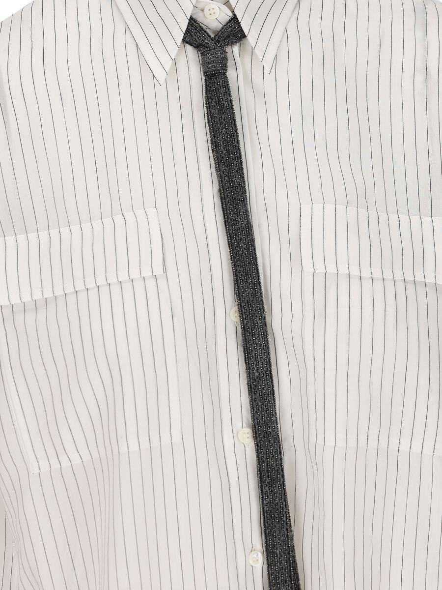 BRUNELLO CUCINELLI WOMEN'S WHITE PINSTRIPE BUTTON-UP SHIRT