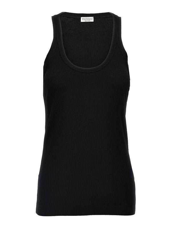 BRUNELLO CUCINELLI WOMEN'S BLACK RIBBED TANK TOP