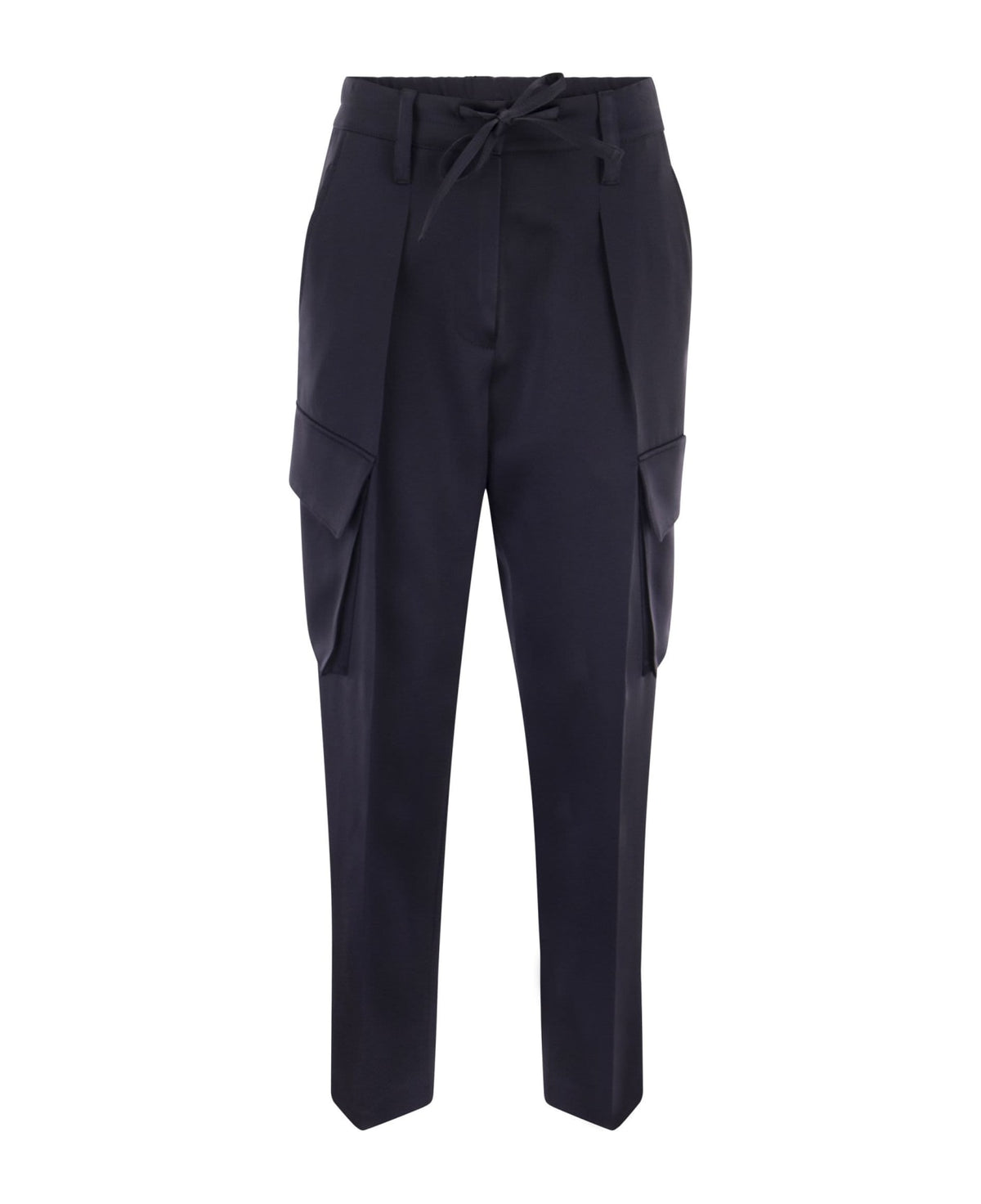 BRUNELLO CUCINELLI WOMEN'S DEEP OCEAN ACETATE BLEND CARGO TROUSERS