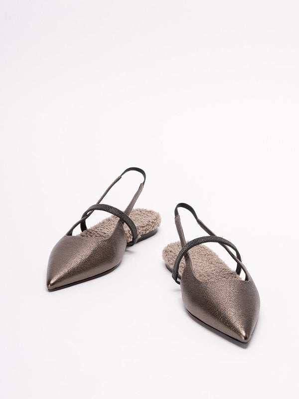 BRUNELLO CUCINELLI WOMEN'S BRONZE LEATHER POINTED TOE SLINGBACK SHOE