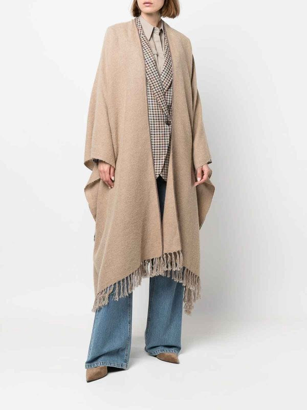 BRUNELLO CUCINELLI WOMEN'S BEIGE FRINGED OVERSIZED SCARF