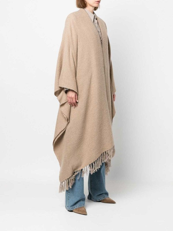 BRUNELLO CUCINELLI WOMEN'S BEIGE FRINGED OVERSIZED SCARF