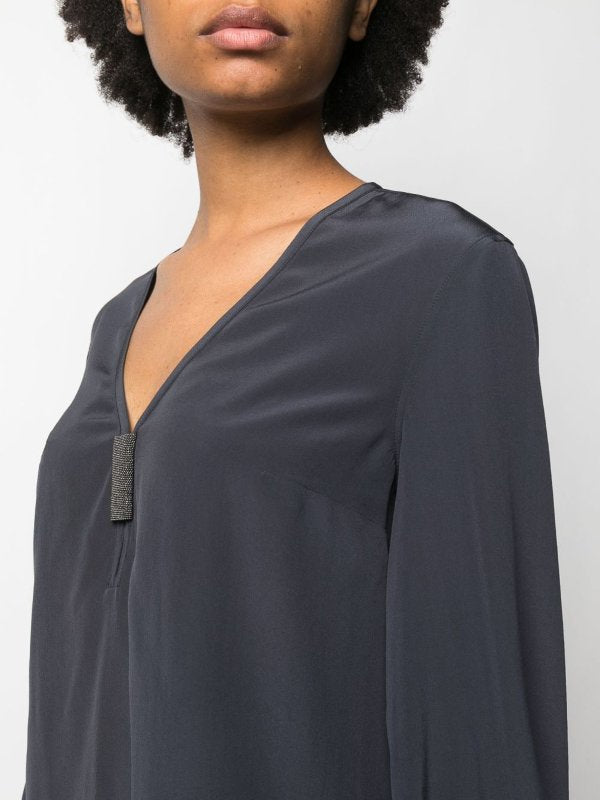BRUNELLO CUCINELLI WOMEN'S DARK BLUE SILK SHIRT