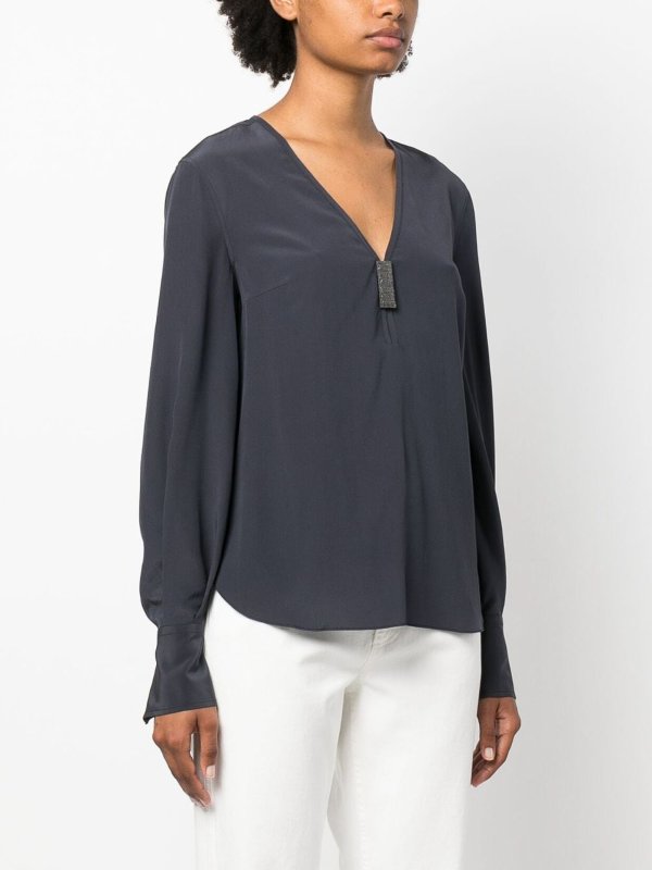 BRUNELLO CUCINELLI WOMEN'S DARK BLUE SILK SHIRT