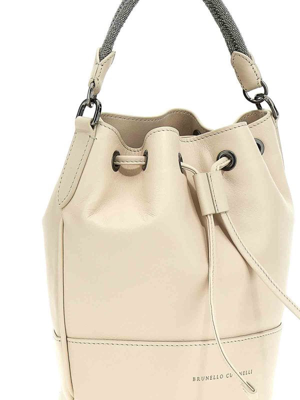 BRUNELLO CUCINELLI WOMEN'S CREAM LEATHER DRAWSTRING BUCKET BAG
