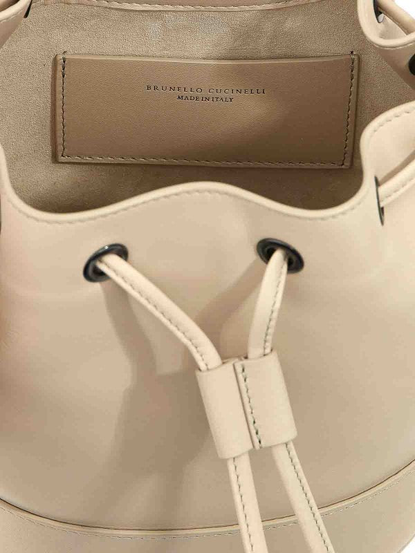 BRUNELLO CUCINELLI WOMEN'S CREAM LEATHER DRAWSTRING BUCKET BAG