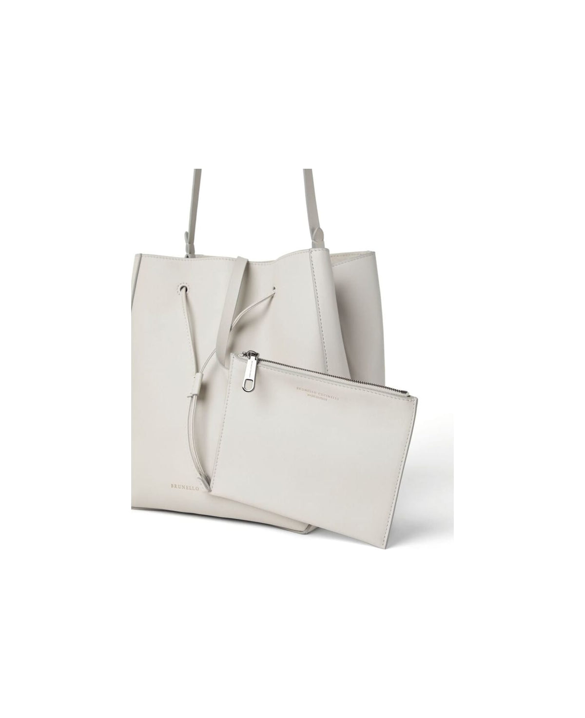 BRUNELLO CUCINELLI WOMEN'S QUARTZ LEATHER DRAWSTRING BUCKET BAG