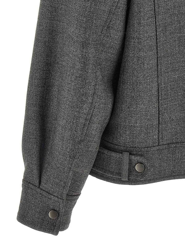BRUNELLO CUCINELLI WOMEN'S DARK GREY WOOL MOTO JACKET