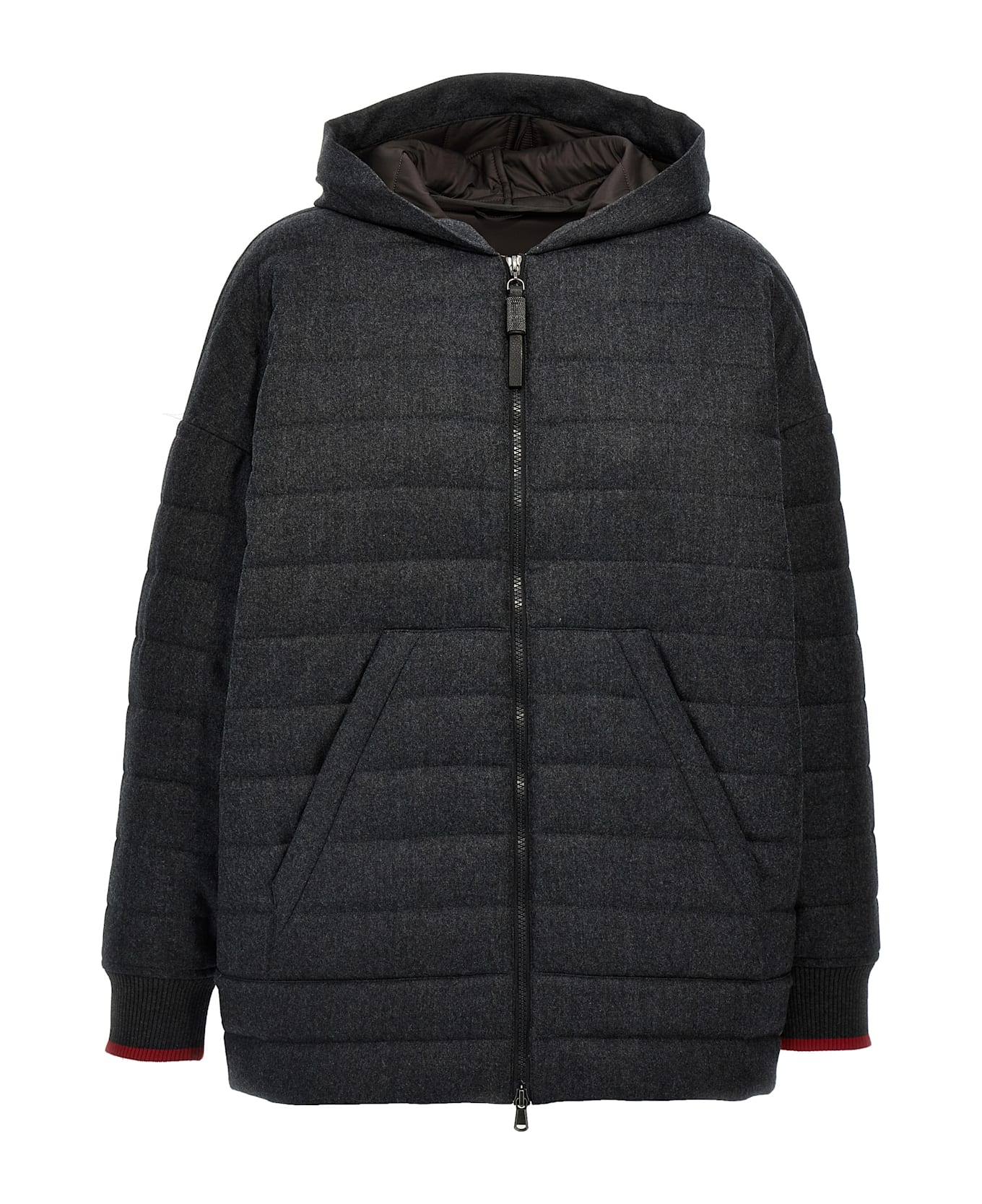BRUNELLO CUCINELLI WOMEN'S DARK GREY WOOL HOODED JACKET