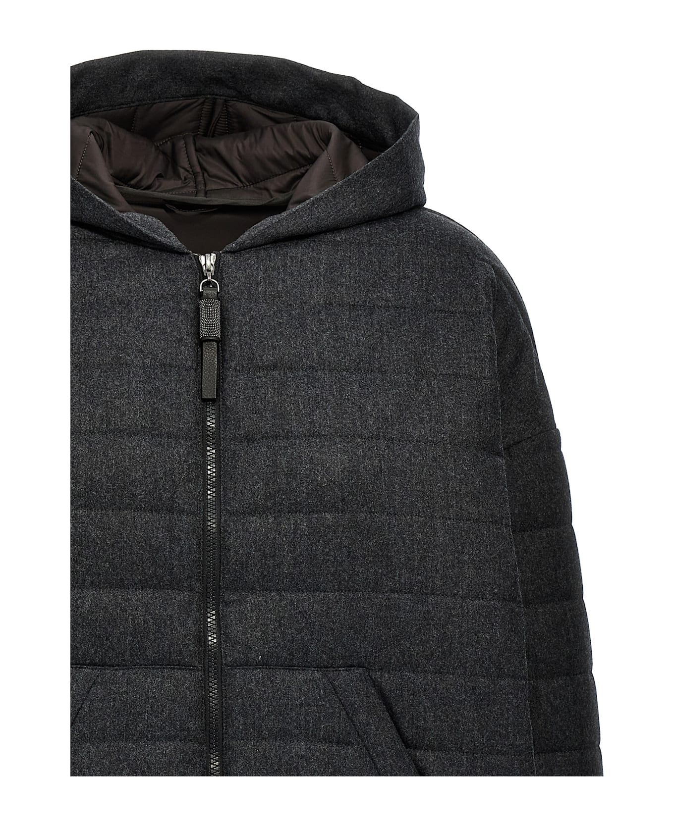 BRUNELLO CUCINELLI WOMEN'S DARK GREY WOOL HOODED JACKET
