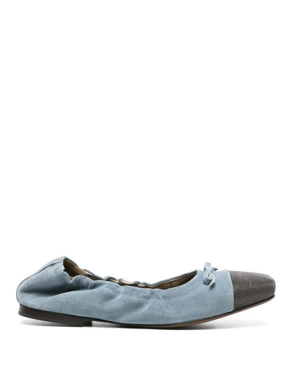 BRUNELLO CUCINELLI WOMEN'S LIGHT BLUE LEATHER BALLET FLATS