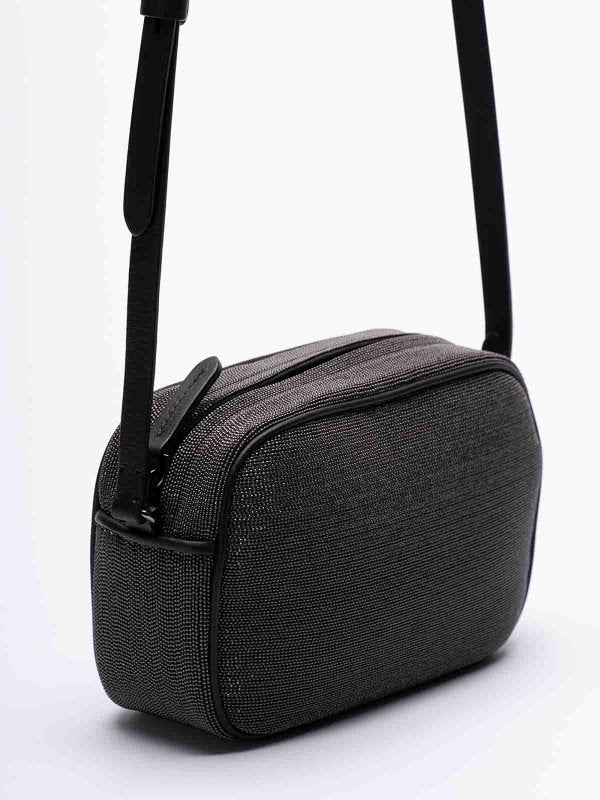BRUNELLO CUCINELLI WOMEN'S ULTRABLACK LEATHER BEADED SHOULDER BAG