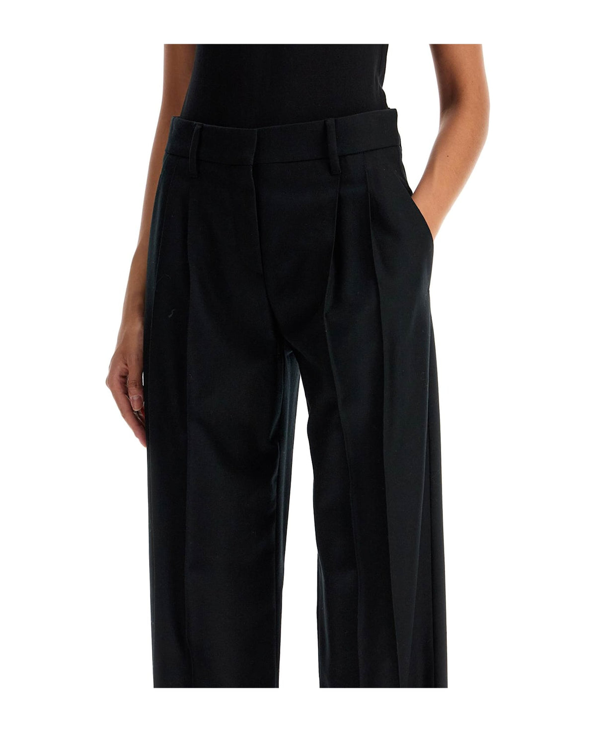 BRUNELLO CUCINELLI WOMEN'S BLACK WOOL TAPERED TROUSERS