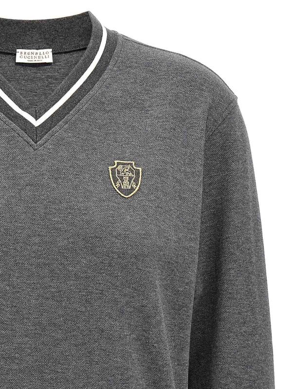 BRUNELLO CUCINELLI WOMEN'S LEAD COTTON BLEND V NECK SWEATSHIRT