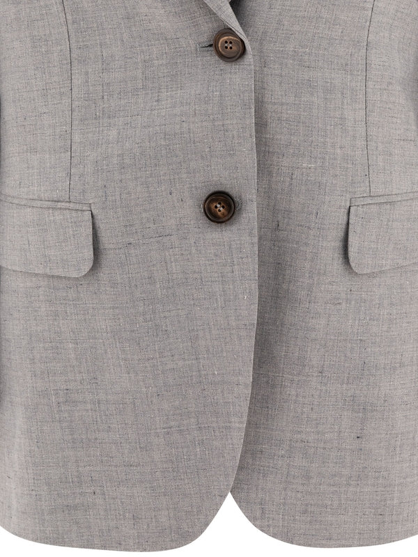 BRUNELLO CUCINELLI WOMEN'S LIGHT GREY LINEN WOOL BLAZER