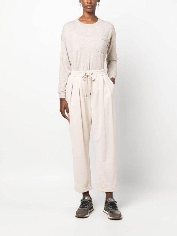 BRUNELLO CUCINELLI WOMEN'S IVORY PLEATED DRAWSTRING TROUSERS